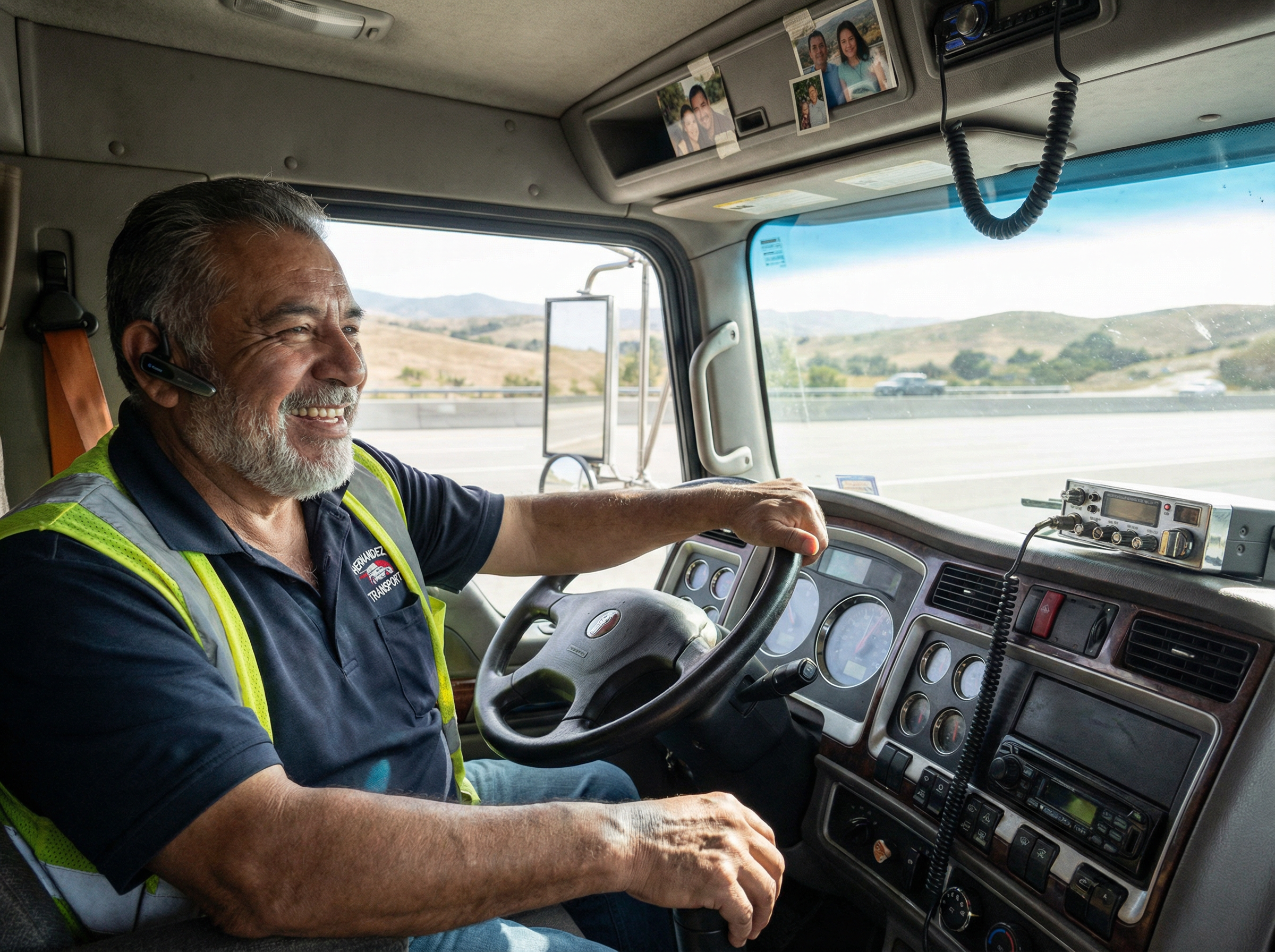 Hispanic truck driver in cab